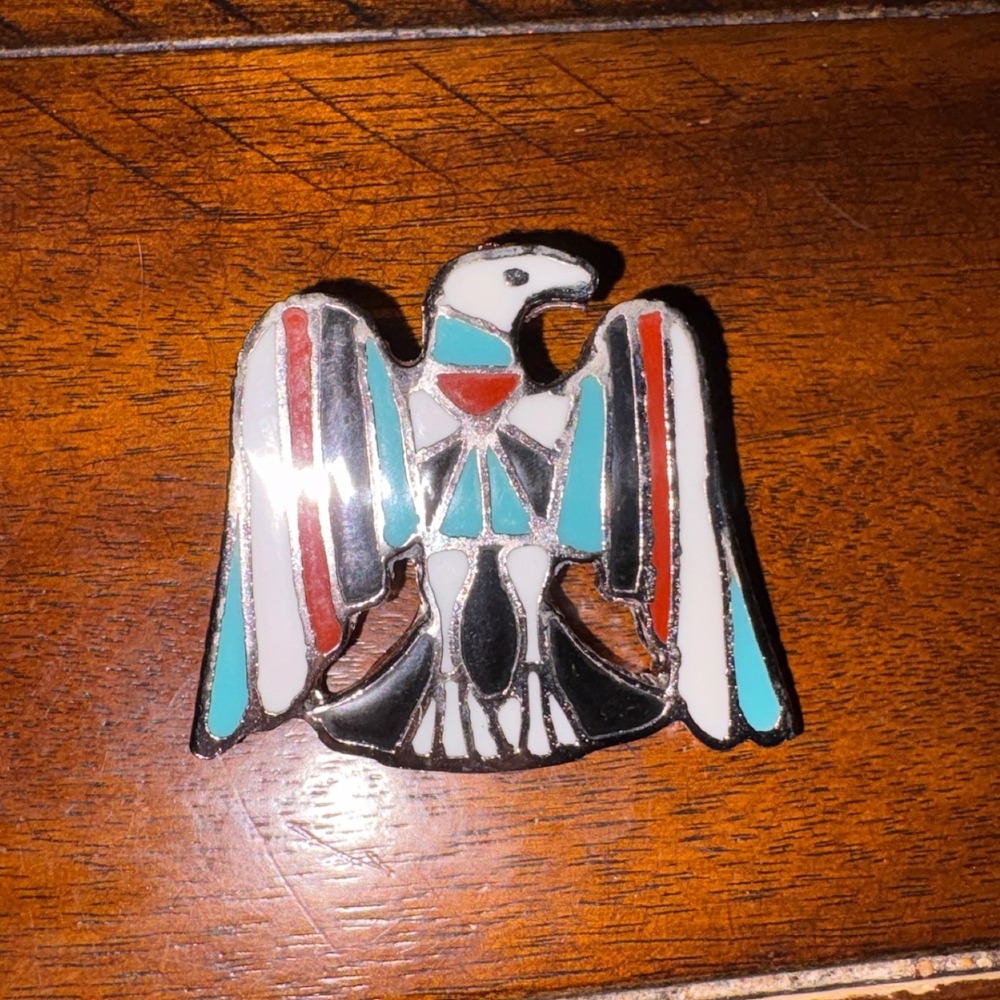 Zuni Pueblo Thunderbird Bolo Tie Slide  Pendant Enamel Southwestern